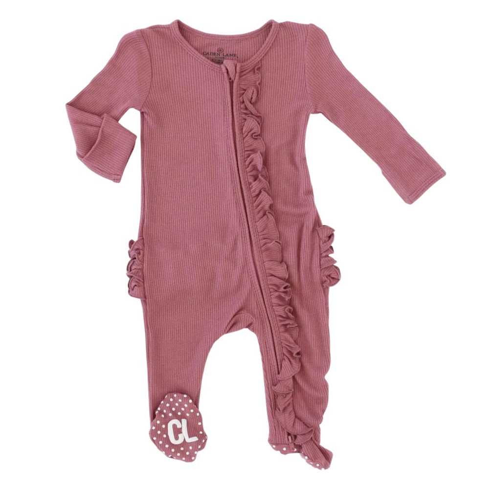 Caden Lane girls Waffle footed onesies Boysenberry used 0-3 months